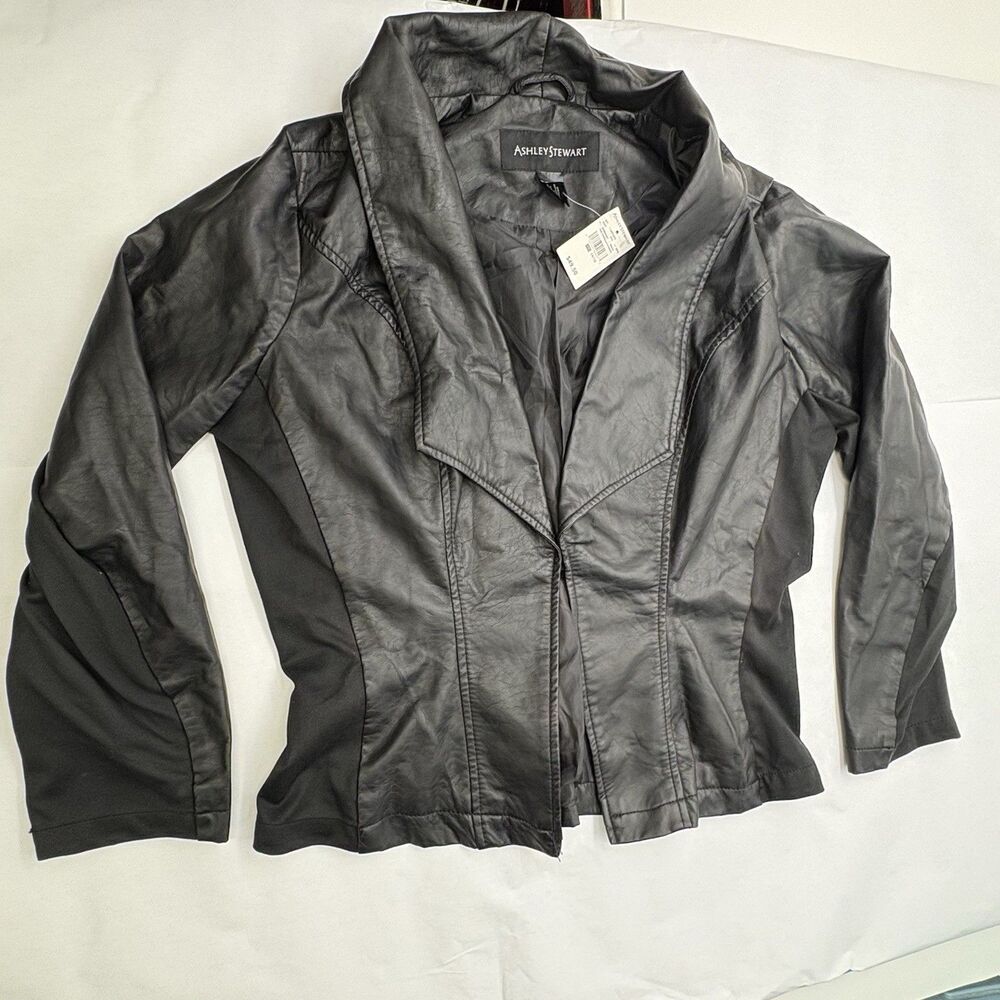 Ashley Stewart Faux Leather Blazer Womens 14/16 NWT Plus Y2K Black